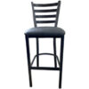 Rail Metal Barstool with Upholstered Seat in Black Vinyl